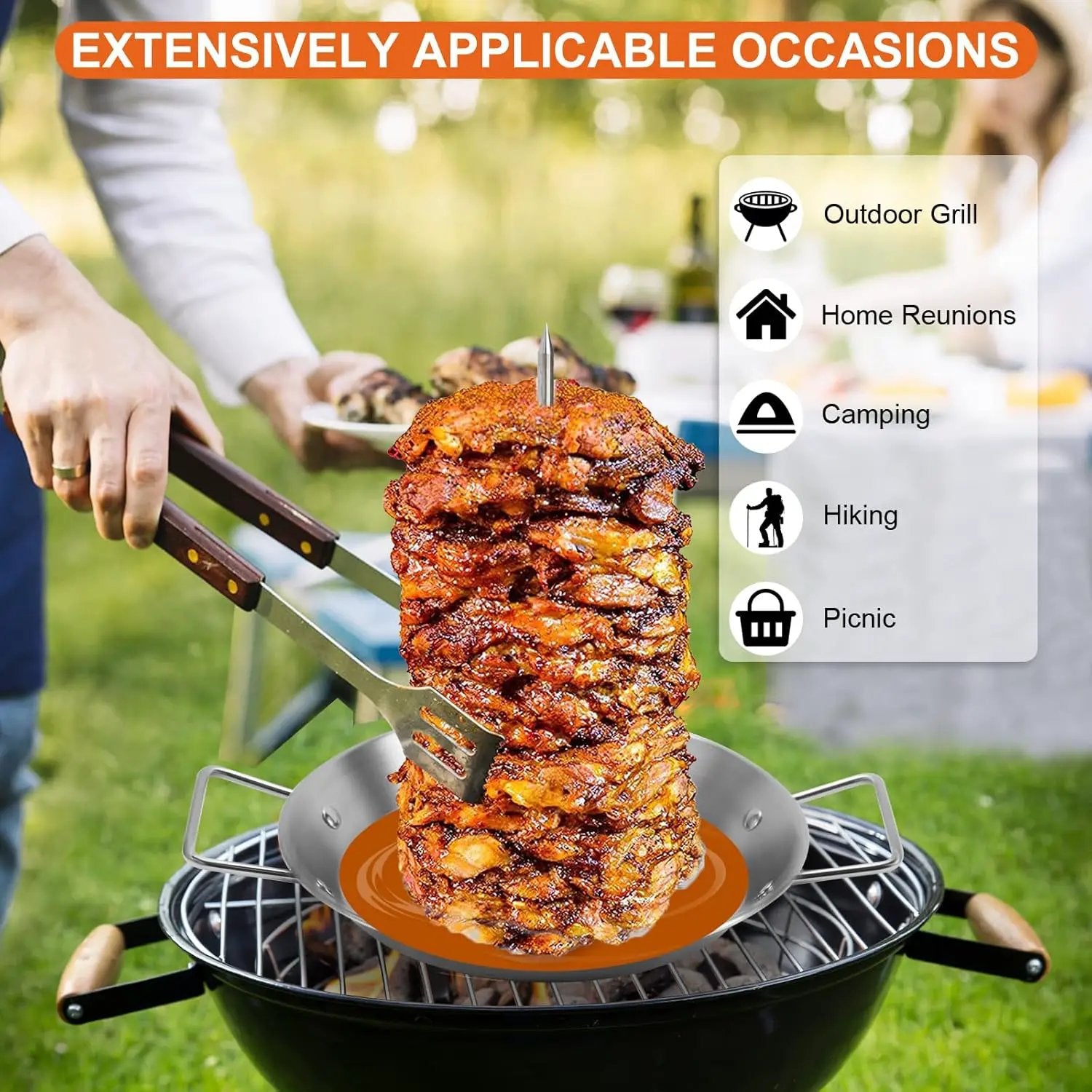 Al Pastor Skewer for Grill, Stainless Steel Vertical Skewer, Brazilian Vertical Spit with 3 Spikes(8”/10"/12”)& Brushes, for Tacos Al Pastor, Shawarma Kebabs Smoker Oven BBQ Dishes by GreenHaven Gardens