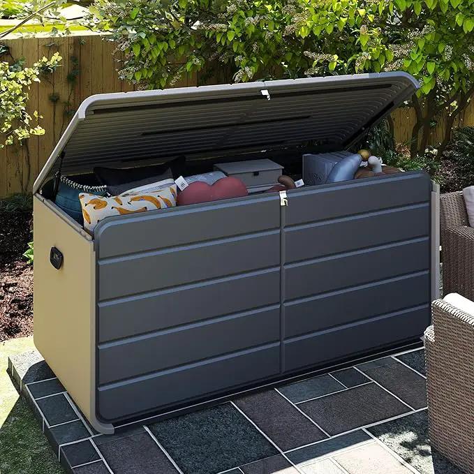 Domi 260 Gallon Resin Deck Box, Waterproof & UV-Resistant Outdoor Large Storage Box Lockable Storage Bin for Patio Cushions Pool Supplies Garden Tools and Delivery Storage by GreenHaven Gardens
