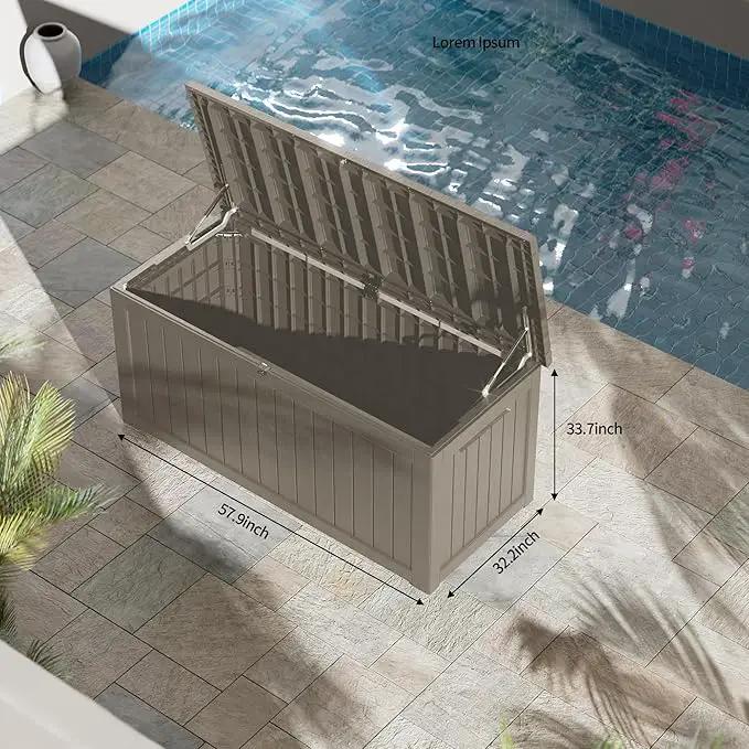 270 Gallon Outdoor Storage Box Patio Deck Box Waterproof, Resin Lockable Outside Large Storage Bin for Pool Cushion Furniture, Garden Tools UV-Resistant, Grey by GreenHaven Gardens