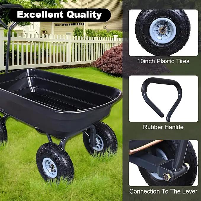 AAIN 600 Lbs Poly Garden Dump Cart,Camping Beach Wagon with 180° Rotating Handle and 10"Pneumatic Tires,Practical Heavy Duty Yard carts and Wagons,Quick Release Utility Wheel Barrow Trolley,Green A078 by GreenHaven Gardens