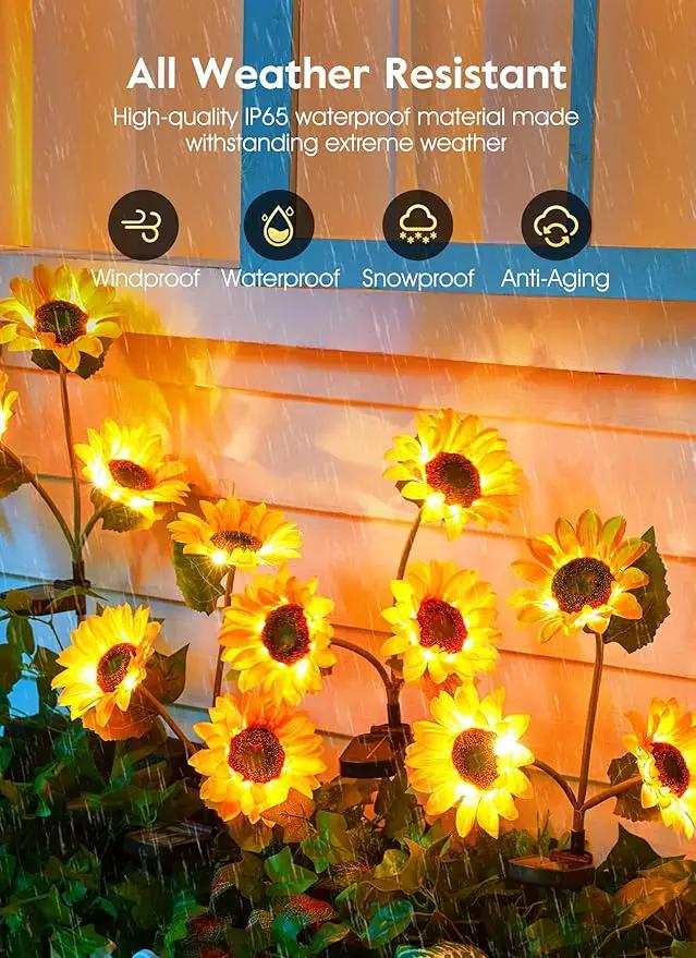 Brightown Outdoor Solar Garden Lights - 4 Pack LED Solar Flower Lights with Larger & More Realistic Sunflowers, Bigger Solar Panel, Waterproof Solar Lights for Outside Yard Patio Garden Decorations by GreenHaven Gardens