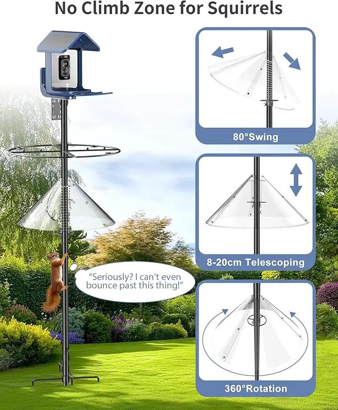 Bird Feeder Pole with Squirrel Baffle - 90 Inch Bird House Pole with Semicircular Hook for Outdoors, Squirrel Proof Baffle with Stainless Steel Spring for Better Defense, Slip-Fit Connection by GreenHaven Gardens