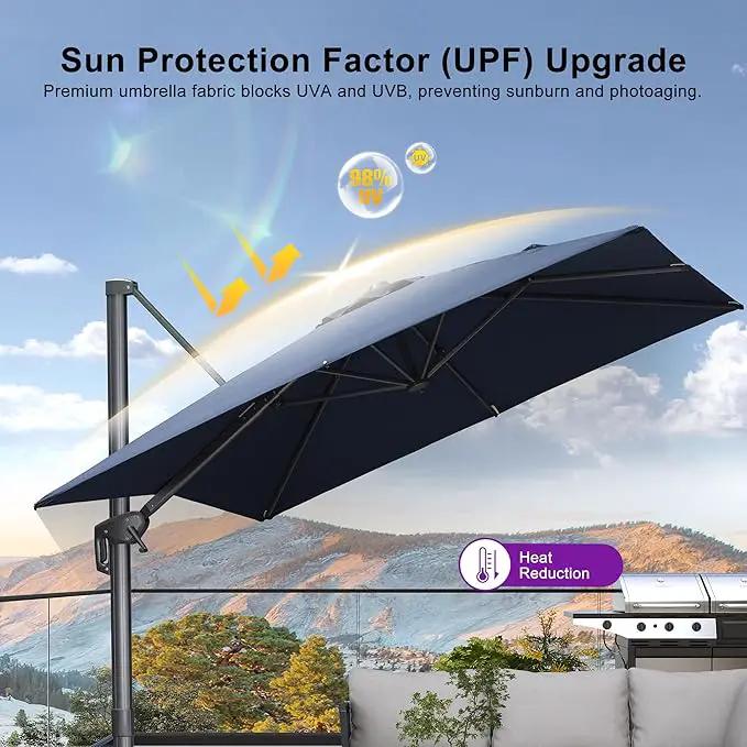 PURPLE LEAF 8 FT Cantilever Patio Umbrella Outdoor Aluminum Offset Square Umbrella with 3 Years Fade Resistance Recycled Fabric and 360-degree Rotation for Deck Pool Garden, Ocean Slate by GreenHaven Gardens