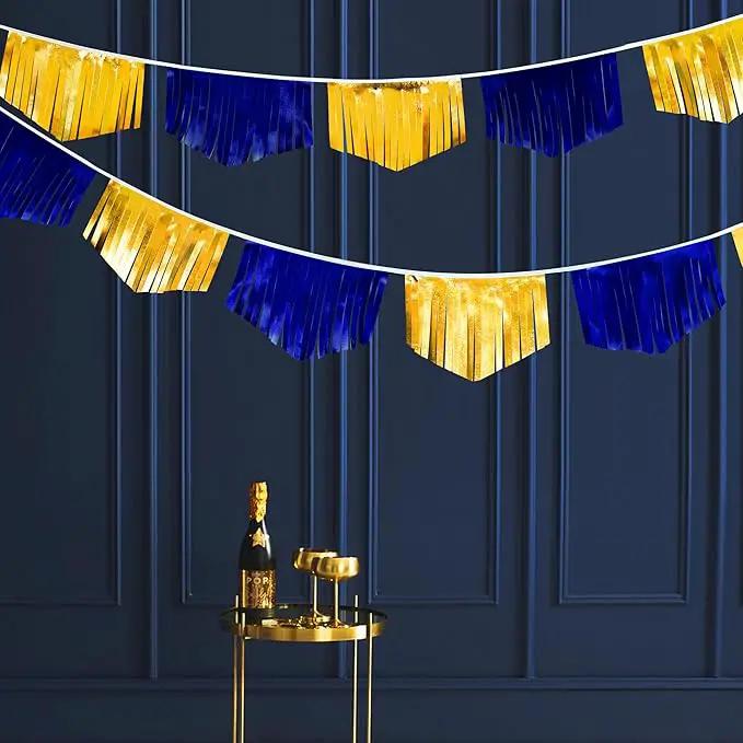 Royal Blue Gold Tassel Banner Metallic Fabric Pennant Bunting Flag for Graduation Retirement Bachelorette Birthday Engagement Wedding Bridal Shower Nautical Ahoy Achor Party Decorations Supplies by GreenHaven Gardens