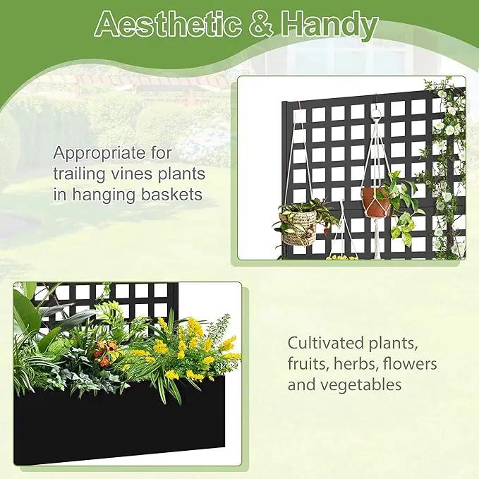 Metal Raised Garden Bed, Trellis Planters Bed with Drainage Holes for Climbing Plants, Vegetables Outdoor Privacy Screen with Planter Box 73"x35"x16", Black by GreenHaven Gardens