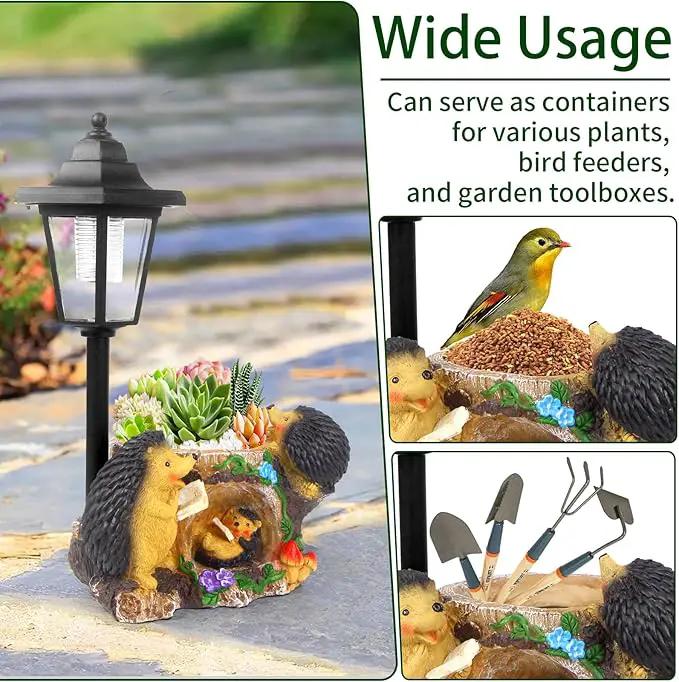Solar Garden Statue Hedgehog Figurine,Flower Pots Planters Pots for Succulent,Garden Sculpture for Patio Balcony Yard Lawn Decor,Unique Gift for Dad Mom Grandma by GreenHaven Gardens