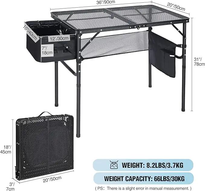 RedSwing Portable Grill Table with Sink for Outside, Aluminum Frame Folding Grill Stand Table for Outdoor Camping Picnic BBQ, Lightweight Adjustable Height, 36 x 20 x 31 Inches, Black by GreenHaven Gardens