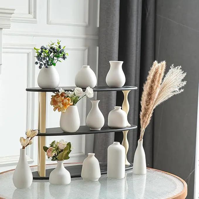 JOJUNO White Bud Vases, Small Ceramic Vase Set of 11, Mini Pottery Vases for Flowers, Decorative Pieces for Home Modern Decor, Boho Decor, Chic Accents for Living Room Dining Table Shelves by GreenHaven Gardens