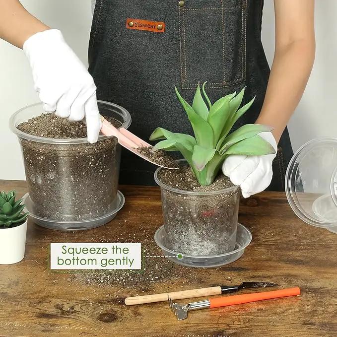 4/5/6/7 Inch Clear Nursery Pots for Plants with Sacuers 15 Pack, Plastic Flower Pots with Drainage Holes, Variety Pack Seedlings Garden Pot for Indoor Outdoor (5 inch) by GreenHaven Gardens