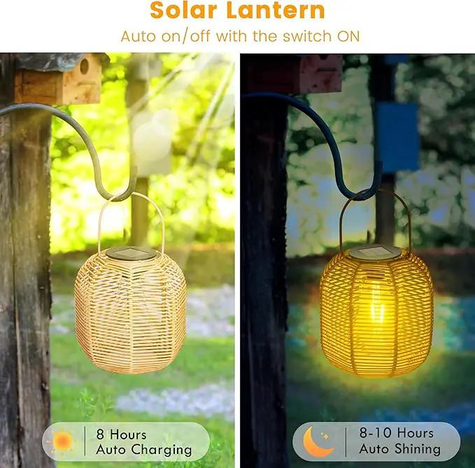 HPC Decor 2 PK Solar Lanterns-Outdoor Solar Lanterns Waterproof, Rattan Solar Lights, Hanging Solar Lanterns Outdoor,Solar Lamp Lights,Decoration Lights for Garden,Patio,Porch,Trees,Pathway,Outside. by GreenHaven Gardens