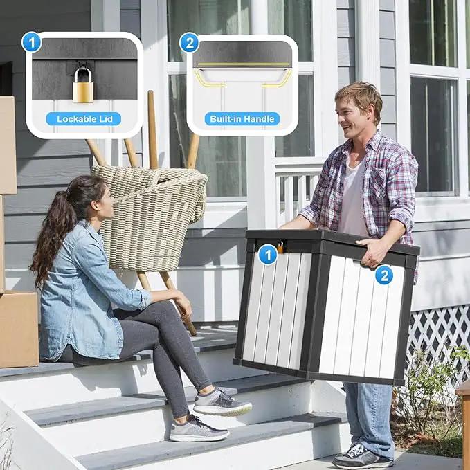 50 Gallon Resin Deck Box, Lockable Outdoor Storage Box for Patio Cushions Storage Furniture,Garden Tools, Pool Supplies, Weatherproof and UV Resistant (Black&White) by GreenHaven Gardens