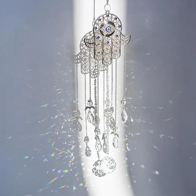 Hanging Crystal Blue Evil Eye Protection Pendant Hamsa Hand Suncatcher Angel Wing Decor Prism Sun Catchers Indoor Window Decoration Charm by GreenHaven Gardens
