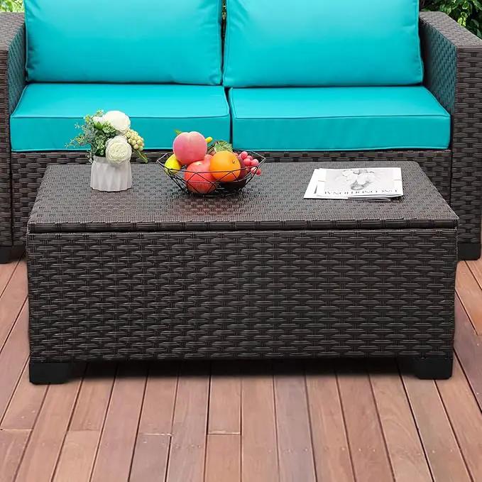 Rattaner Outdoor Storage Table Wicker Patio Coffee Table All-Weather Wicker Side Table with Waterproof Cover, Brown by GreenHaven Gardens
