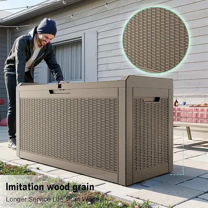 60 Gallon Resin Deck Box, Lockable Outdoor Storage Box for Patio Cushions Storage Furniture,Garden Tools, Pool Supplies, Weatherproof and UV Resistant (Grey Rattan) by GreenHaven Gardens