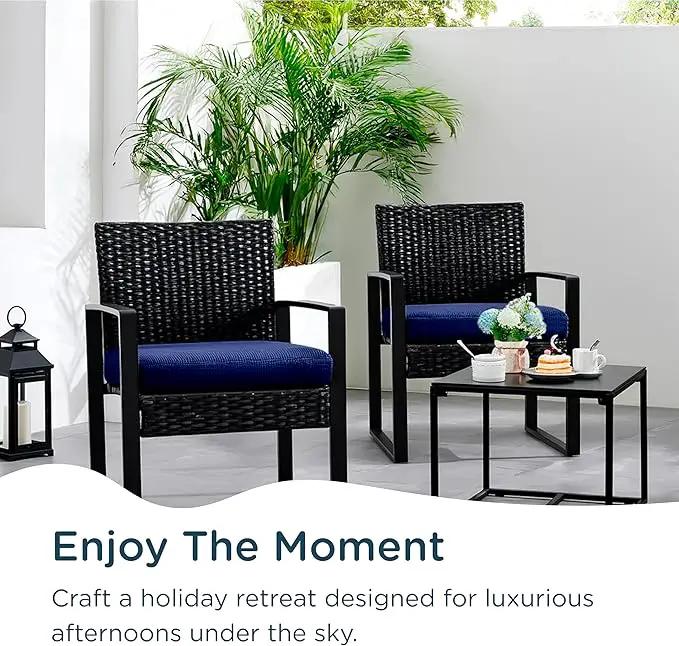 Codi Patio Chair Cushions 19x19 Inch, Waterproof Seat Cushion for Outdoor Furniture with Textured Fabric, Handles & Adjustable Straps, Fade Resistant - Set of 2, Navy Blue by GreenHaven Gardens