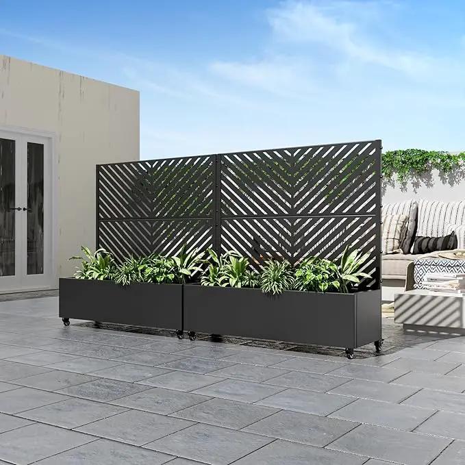 Casaphoria Metal Raised Garden Bed with Trellis and Wheels, 47"x47"x16" Planter Box for Climbing Plants, Vegetables & Vines, Features Drainage Holes and Privacy Screen (Black-Parallel) by GreenHaven Gardens
