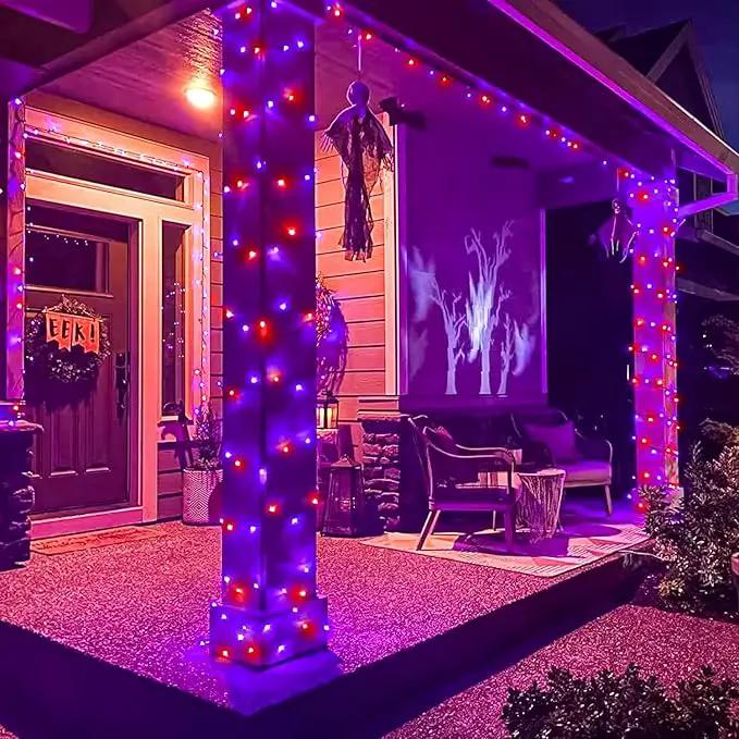 100 LED Halloween Lights Outdoor, 33ft Halloweem String Lights Indoor Clear Wire 8 Modes Waterproof Plug in Twinkle Fairy Lights with Timer Memory for Room Tree Party Decorations, Purple&Orange by GreenHaven Gardens