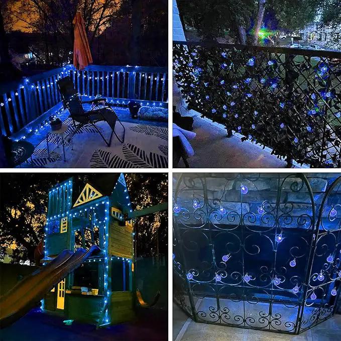 Blue 2-Pack 100 LED 64FT Crystal Globe Solar Christmas Lights, Outdoor Waterproof Solar String Lights with 8 Lighting Modes, Solar Outdoor Decorations for Tree Garden Patio Party Wedding Christmas