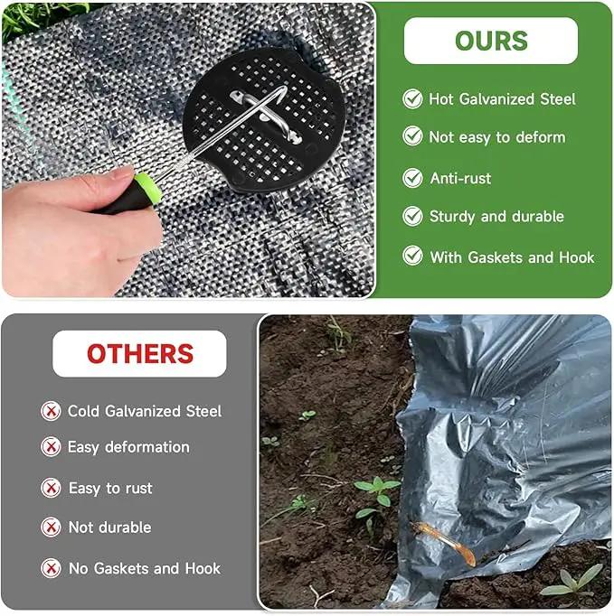 Landscape Staples Set,6 Inch 11 Gauge 50pcs Galvanized Garden Stakes + 50pcs Gaskets + 1Pick Hook,U-Shaped Tent Stakes Landscaping Fabric SOD Pins for Weed Fabric Barrier,Groud Cover,Fence by GreenHaven Gardens
