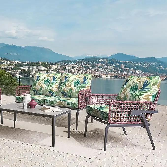 LVTXIII Outdoor Deep Seat Cushion Patio Seat and Back Cushion Set Seasonal Chair Cushion for Dining Arm Chairs, Wicker Chairs and Garden Furniture Decoration, 24"x24"x4", Lush Leaf Green by GreenHaven Gardens