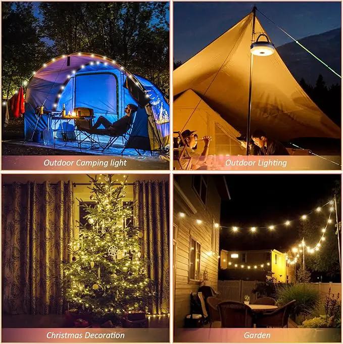 Solar Camping String Lights, 39.4FT Waterproof Camping Lights with 8 Lighting Modes, Rechargeable Outdoor Camp lamp 2 in 1with Remote Control, Portable Tent Lantern for Hiking, Yard, Party Decor by GreenHaven Gardens
