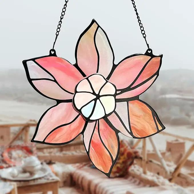 Stained Glass Window Hanging - Double-Layered Tiffany Flowers Suncatchers for Windows Hanging,Floral Sun Catcher for Plant Lovers Mothers Day Anniversary Love Gift by GreenHaven Gardens