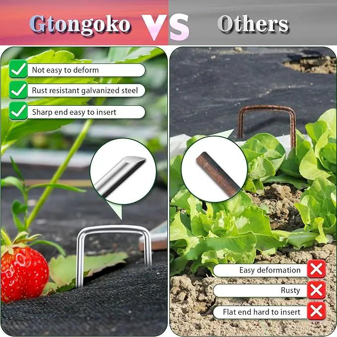 Gtongoko Landscape Staples 10 Inch 11 Gauge 50 Pack Garden Stakes Upgraded Tent Stakes Galvanized SOD Pins Ground Stakes Yard Stakes for Weed Barrier Fabric Ground Plant Cover Stakes Outdoor Décor by GreenHaven Gardens