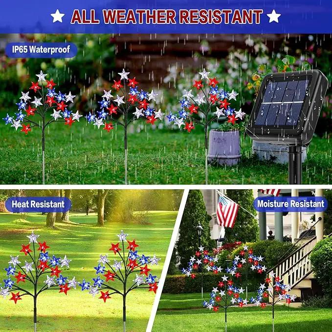 Solar 4th of July Stake Lights, Red White and Blue Lights Outdoor Decorations, Led Patriotic Lights Battery Operated for Memorial Day, July 4th, Veterans Day Outside Decor (4 in 1) by GreenHaven Gardens