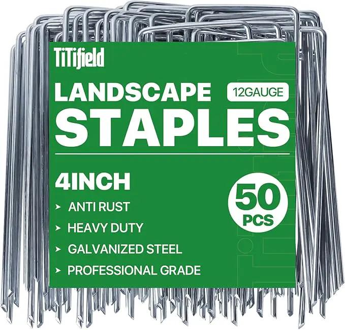 4 Inch 50 Pack Landscape Staples Galvanized Garden Stakes Anti-Rust Landscape Pins for Weed Barrier Fabric, Artificial Turf and Landscape Fabric by GreenHaven Gardens