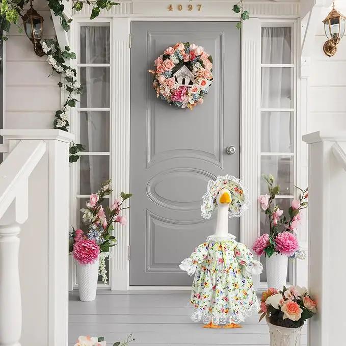 Spring Floral Goose Outfit Lawn Porch Goose Clothes 23" Lolita Spring Outdoor Patio Yard Lawn Art Decoration by GreenHaven Gardens