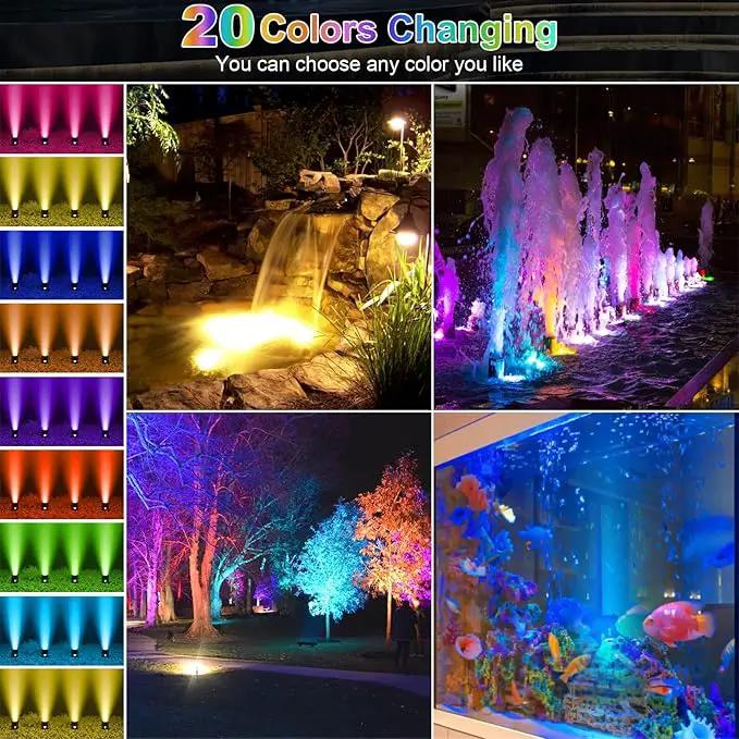 RGB Underwater Pond Lights, 20 Colors Dimmable Fountain Lights with Timer, IP68 Waterproof Underwater Submersible Led Lights with Remote Control for Outdoor Ponds Aquarium Garden Pool (Set of 4) by GreenHaven Gardens