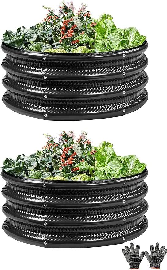 2Pack 2x2 FT Round Raised Garden Bed, Galvanized Planter Raised Beds for Outdoor Vegetables, Flowers & Herbs, Heavy-Duty Metal Raised Garden Beds, Rust-Resistant & Easy Assembly (Black) by GreenHaven Gardens