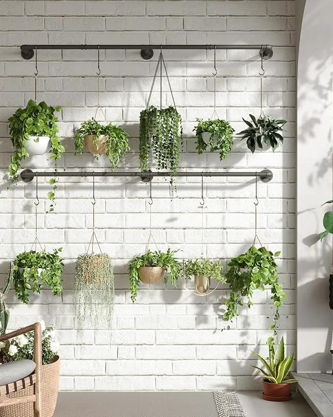 Plant Hanger Indoor, 2 Pack Hanging Planters Rod for Indoor Plants with 12 Hanging Chains, Wall Plant Hanging Rod for Window Ceiling, 65.7 Inch, Metal/Black, Pots Not Included… by GreenHaven Gardens