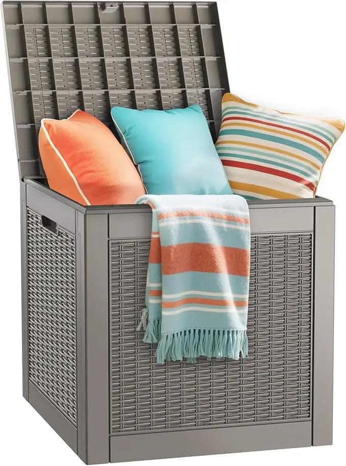 KAMABOKO 30 Gallon Outdoor Storage Box, Resin Deck Boxes Indoor and outdoor, Waterproof Storage Box Lockable Lid for Garden Tools, Package Delivery, Pool Supplies, Patio Cushions, Grey by GreenHaven Gardens