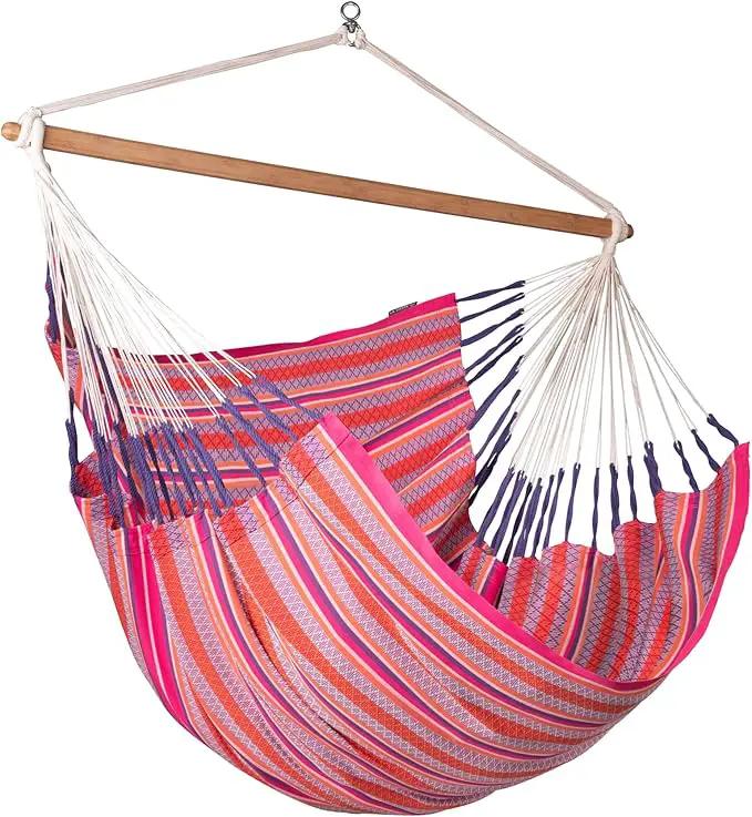 LA SIESTA - XL King Habana Cotton Hammock Swing - Indoor/Outdoor Boho Hanging Chair - Max 355 Lbs, Flamingo by GreenHaven Gardens