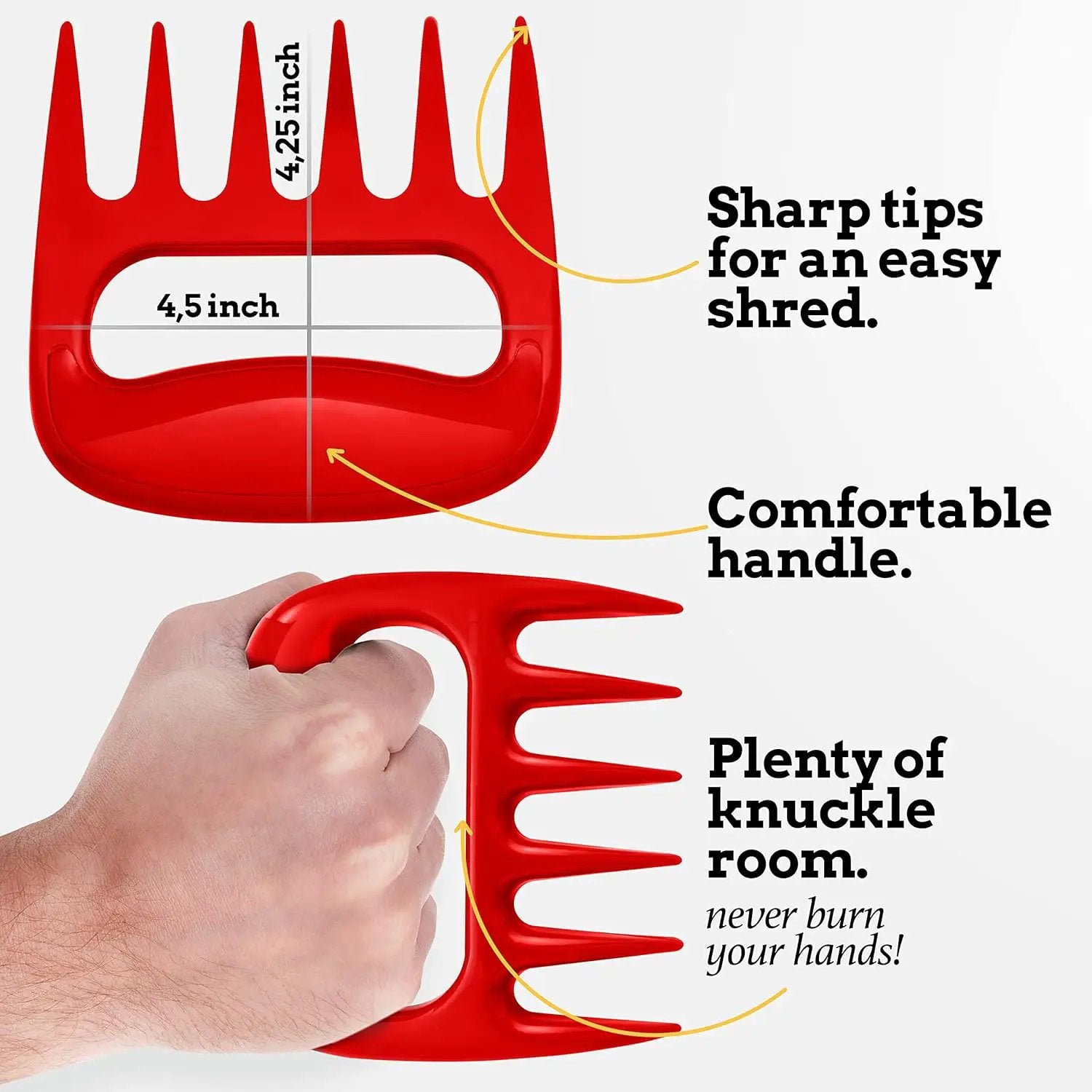 Mountain Grillers Bear Claws Meat Shredder - Durable Meat Claws For Shredding Pulled Pork, Chicken, Beef - Heat-Resistant BBQ Meat Claws For Grilling And Smoking - Ergonomic Handle - 2 Pack, Red by GreenHaven Gardens