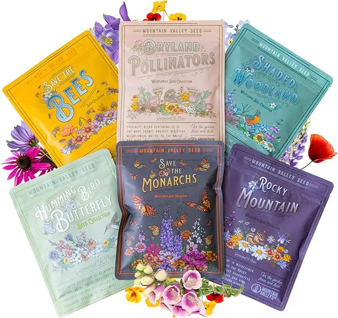 Wildflower Seeds Collection - 500,000+ Bulk Seeds - 6 Different Mixes Including Hummingbird & Butterfly, Save The Monarchs, Save The Bees, Shaded Woodland, Rocky Mountain, & Dryland Pollinator by GreenHaven Gardens