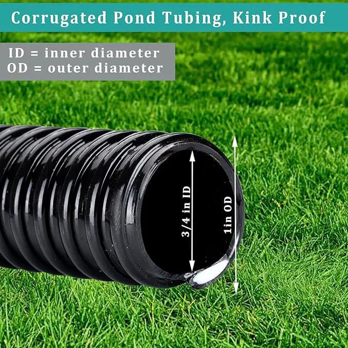 Pond Hose ID 3/4” × 25ft Black Corrugated Flexible Reinforced PVC Hose Vinyl Tubing for Pond Pump Fountain Garden Waterfall, Non-toxic & Kinkproof, with 2 clamps by GreenHaven Gardens