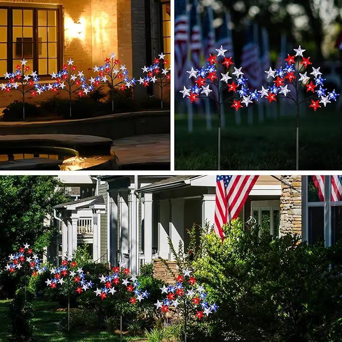 Solar 4th of July Stake Lights, Red White and Blue Lights Outdoor Decorations, Led Patriotic Lights Battery Operated for Memorial Day, July 4th, Veterans Day Outside Decor (4 in 1) by GreenHaven Gardens