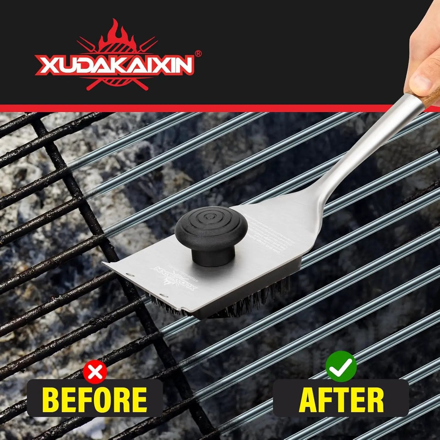 Grill Brush and Scraper, Dual Grip Design,Extra Strong BBQ Cleaner Accessories,Safe Nylon Bristles Barbecue Triple Scrubbers Cleaning Brush for Cast Iron Grates/Porcelain/Charcoal Grill by GreenHaven Gardens