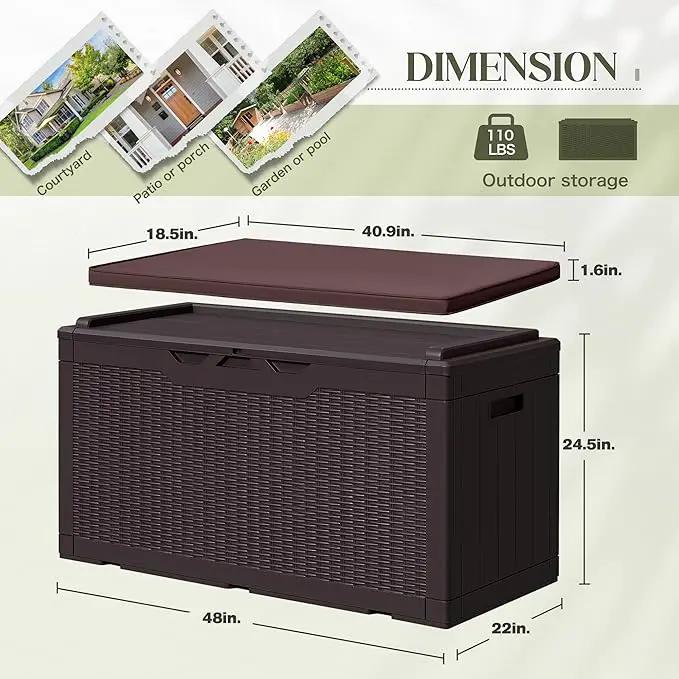 Greesum 100 Gallon Resin Deck Box Large Outdoor Storage with Cushions for Patio Furniture, Garden Tools, Pool Supplies, Weatherproof and UV Resistant, Lockable, Dark Brown by GreenHaven Gardens