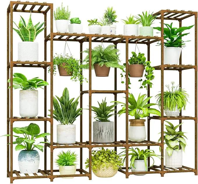 Bamworld Large Plant Stand Indoor Outdoor Hanging Shelf for Multiple PlantsTall Large Holder for Living Room Patio Balcony Garden by GreenHaven Gardens