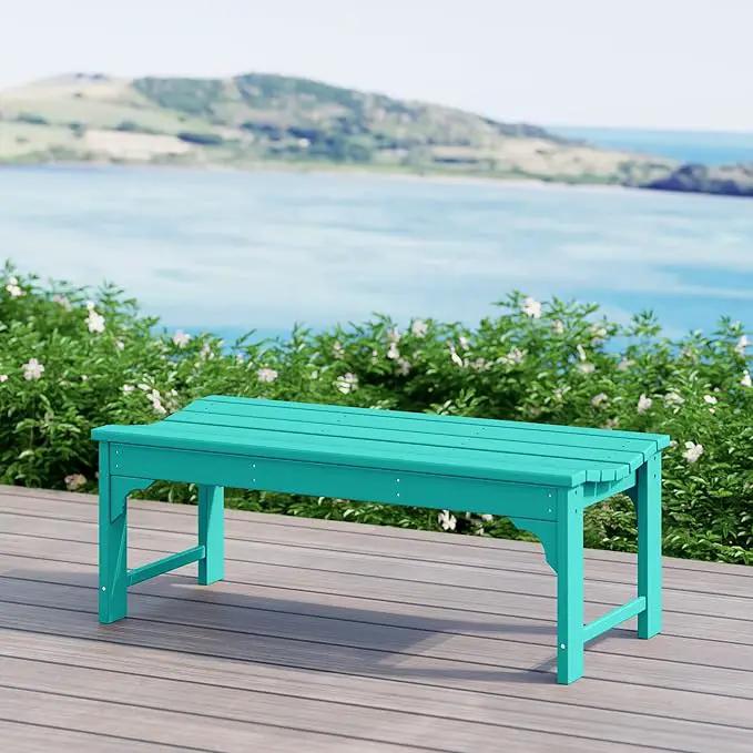 WestinTrends Malibu Outdoor Bench, All Weather Resistant Poly Lumber Backless Patio Garden Bench, Adirondack Curved Bench Seat for Comfort, Turquoise by GreenHaven Gardens
