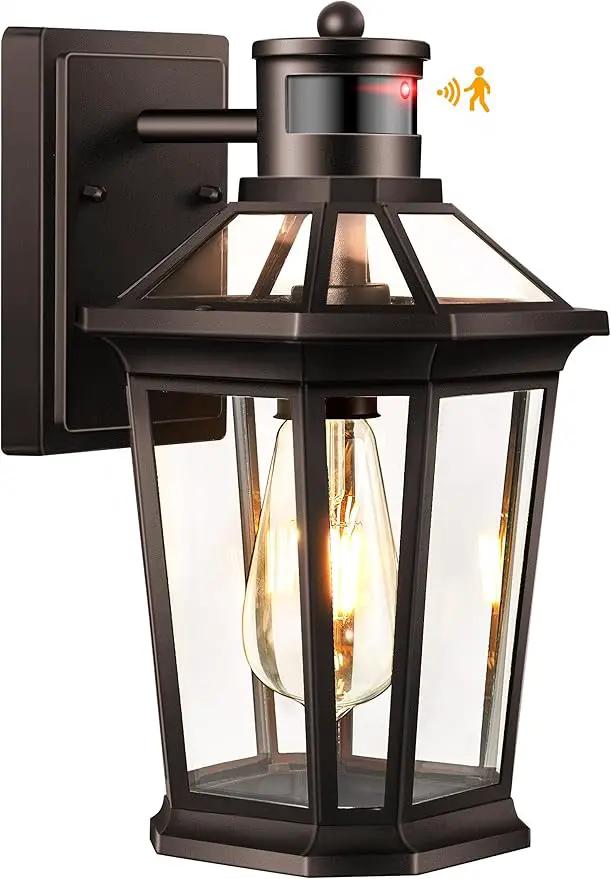 VIANIS Oil Rubbed Bronze Dusk to Dawn Motion Sensor Porch Light, Anti-Rust Aluminum Frame, Tempered Glass, 100% Weather Resistant, Easy Installation, Fits Standard E26 Bulbs by GreenHaven Gardens