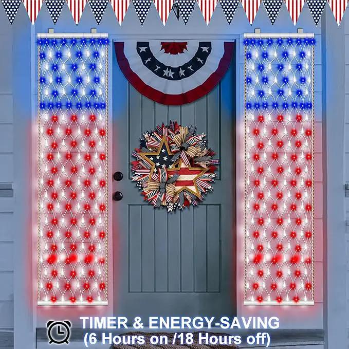 DBFAIRY 2 PCS American Flag Lights, 336 LED 4th of July USA Flag Lights Outdoor with Timer, 8 Modes Red White Blue Banners Lights for Independence Flag Day, Each 6.6Ft (L) x 1.2Ft (W) by GreenHaven Gardens