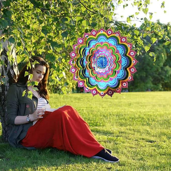 FONMY Mandala Wind Spinner w/Crystal Ball Peacock- 3D Stainless Steel Hanging Spinners Worth Gift Christmas Decoration Indoor/Outdoor Garden Décor Kinetic Yard Art 12 Inches Wind Sculpture by GreenHaven Gardens