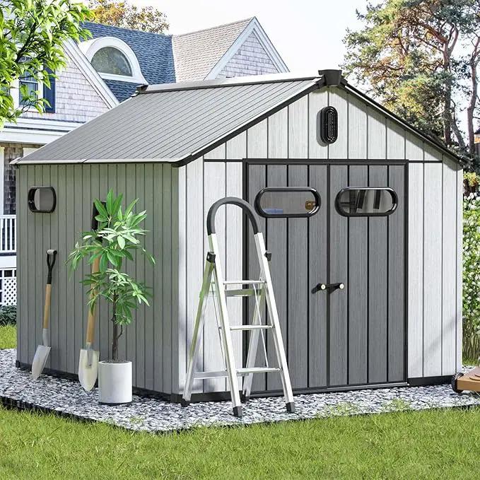 Aoxun 10X8FT Outdoor Shed with Floor, Resin Storage Shed with Lockable Door, Garden Utility Tool Shed Storage House for Backyard, Patio, Lawn by GreenHaven Gardens