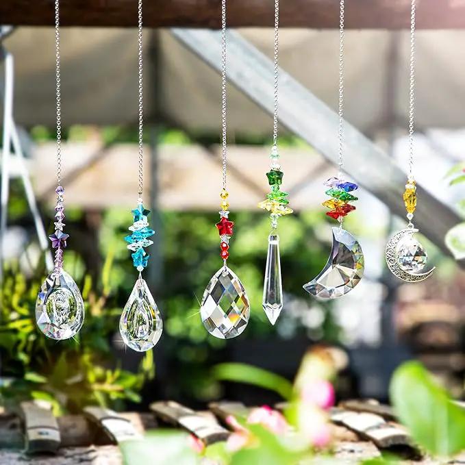 H&D HYALINE & DORA 6PCS Suncatchers Crystal Chandelier Prism Hanging Ornament for Window Home Garden,Rainbow Maker Crystal Pendant by GreenHaven Gardens