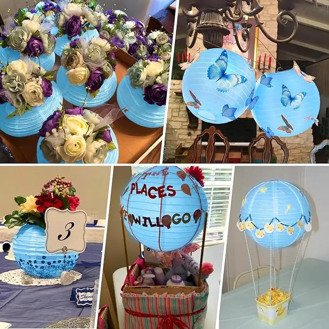 10 Pack Outdoor Silk Lanterns Decorative, 10inch Waterprooof Outside Indoor Chinese Hanging Round Lanterns for Weddings, Birthdays, Parties Decoration(Blue) by GreenHaven Gardens