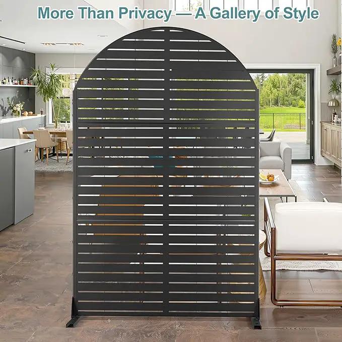 FENCY Metal Privacy Screen with Stand 72" H×47" W Outdoor Freestanding Privacy Panels, Arched Outdoor Privacy Screen for Deck Patio Balcony(Black-Louvered) by GreenHaven Gardens